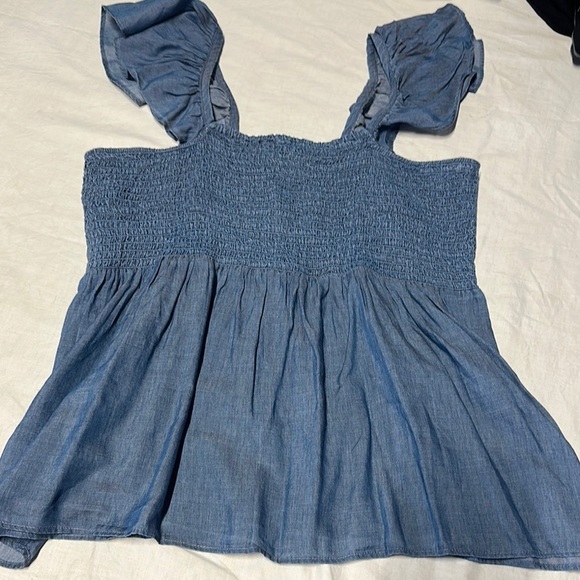 LOFT Blue Smocked Ruffled Camisole - Picture 1 of 5